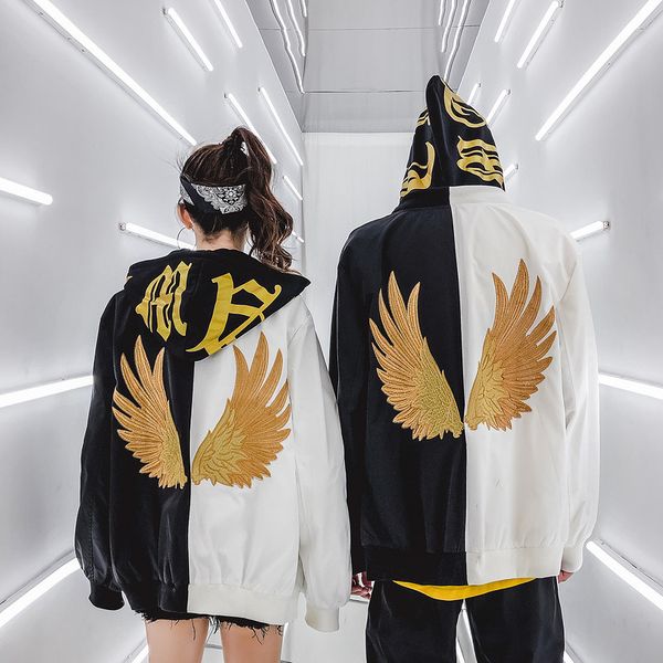 

2019 new spring men's jacket male's embroidery wings jackets hoody collar coat clothing, Black;brown