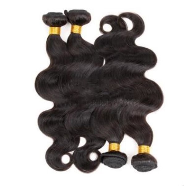 

8a brazilian virgin hair with closure extensions 3 bundles brazilian body wave hair with 4x4 lace closure unprocessed remy human hair weave, Black