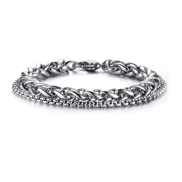 

silver color fashion simple men's bangle stainless steel double layer bracelet watchband jewelry gift for men boys j590