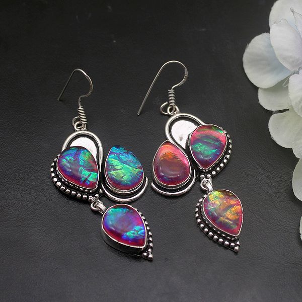 

fantasy fashion drop dichroic glass 925 sterling silver dangle earring women jewelry 2 3/8 inch h397