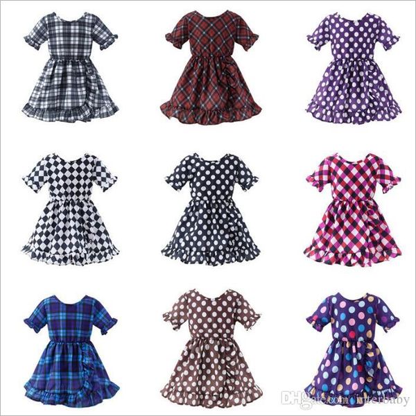 

baby kids clothes girls plaid polka dot dresses princess ruffle dress lattice printed dresses beach dresses casual party dress byp5038, Red;yellow