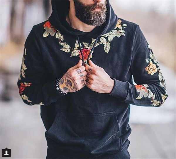 

sleeves hoodies mens printed pullover hoodies designer embroidery loose sweatshirt mens fashion hooded long, Black