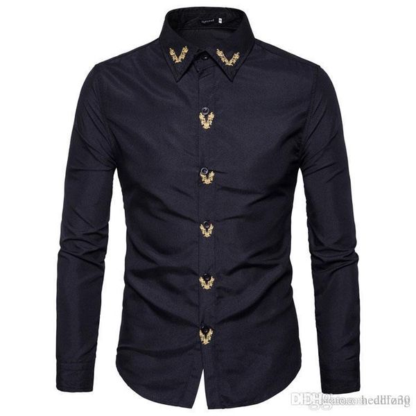 

brand fashion male shirt long-sleeves embroidered casual high quailty mens dress shirts slim men shirt xxl, White;black
