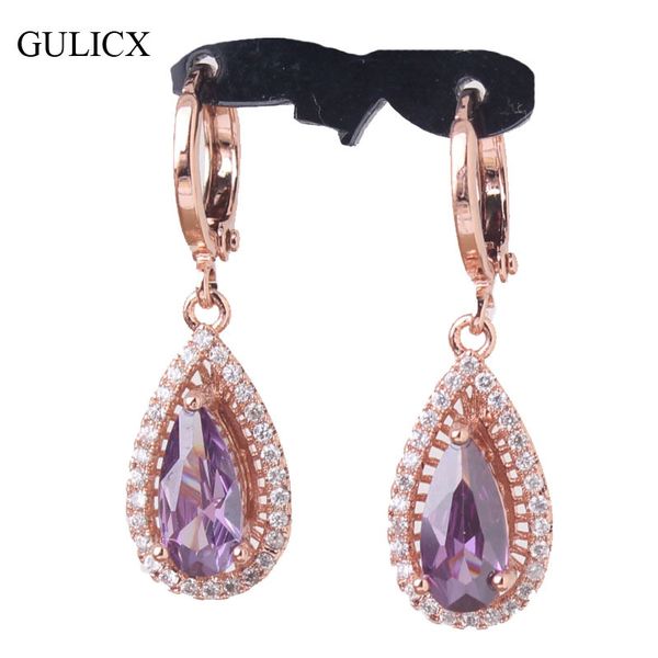 

gulicx brand long dangle earring jewelry rose gold color purple teardrop dangle wedding earing for women e050, Silver