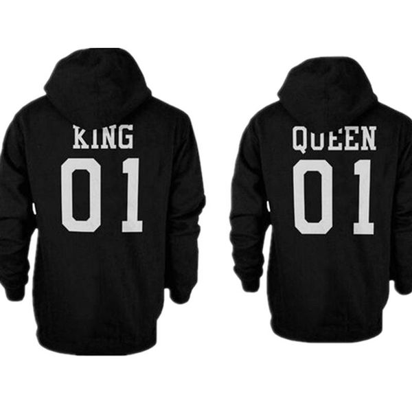 

2106 fashion king queen hoodie couple pullover sweatshirt hoodies causal long sleeve crewneck tracksuit for men women, Black