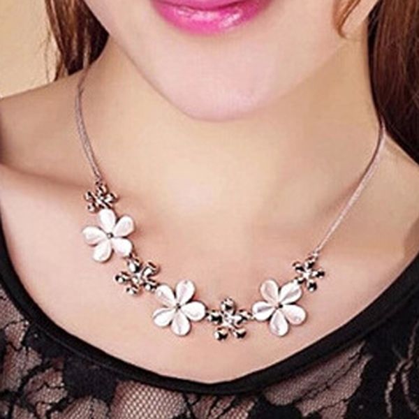 

wholesale new jewelry gold color opal stone flowers pendant necklace jewelry for women, Silver