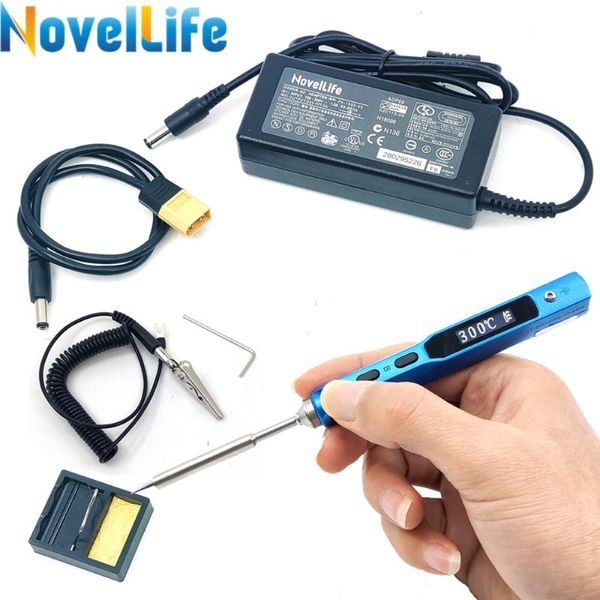 

65w ts100 mini electric soldering iron station 24v power supply kit adjustable temperature digital oled display with solder tip