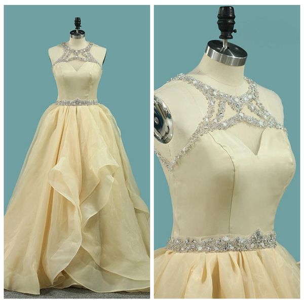 

gorgeous heavy beaded jewel neck champagne wedding dresses unique tiered and ruffle a line wedding dresses pastels boho wedding dresses, White
