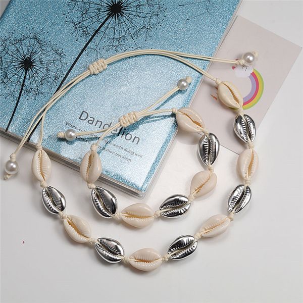 

fashion cowrie shell choker necklace for women girl bohemian seashell wrist necklace clavicle anklet beach summer jewelry women, Golden;silver
