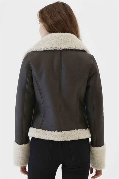 

heidi women sports dark gray leather jacket with fur, Black