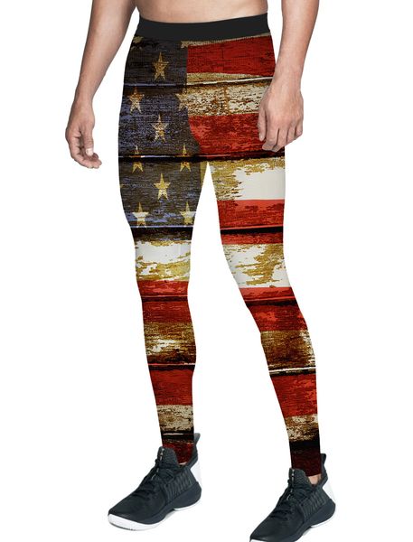 

american flag wooden background pants men fashion party high waisted high waisted animal print wearability compression nine pant, Black