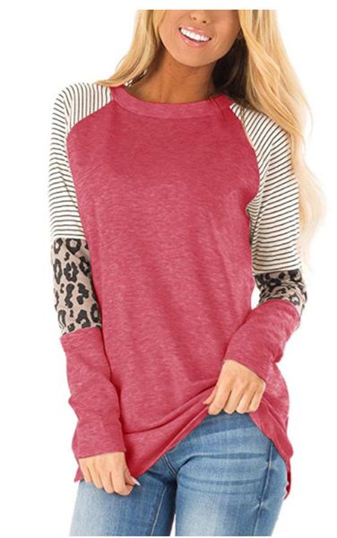 

womens leopard tshirt fashion pullover loose striped tee autumn designer female long sleeves, White