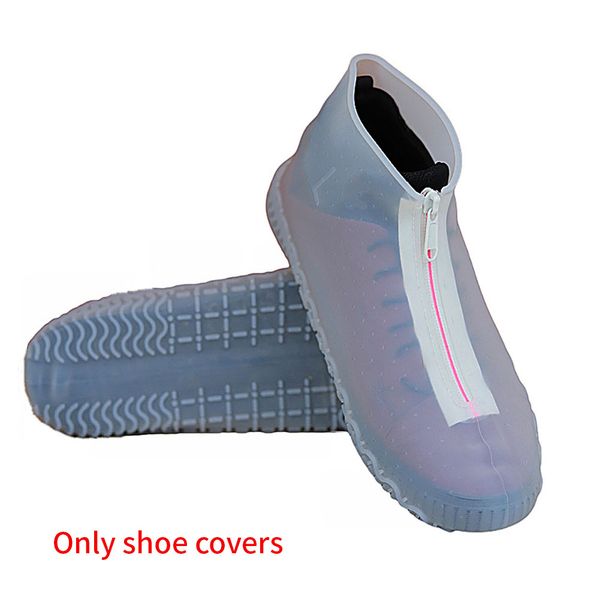 

1 pair non slip outdoor portable silicone rain boots zipper foot wear shoe cover accessories elastic reusable waterproof travel, White;pink