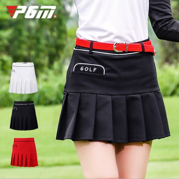 

pgm 2019 new summer women's skirt sports golf pleated skirt with pocket women fashion breathable comfortable golf woman, Black;red