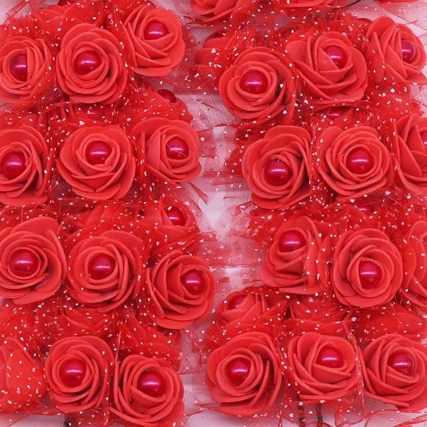 

24pcs 3cm pearl bead roses mini artificial foam flowers for wedding decoration diy bouquet bride wreath scrapbooking crafts 75z