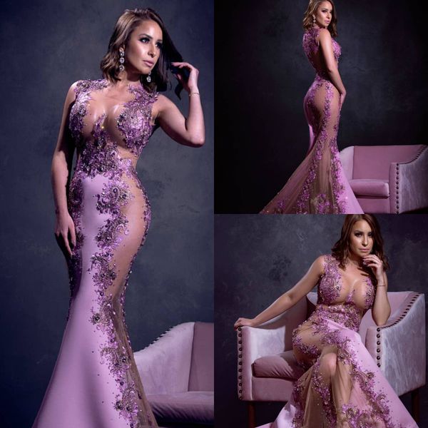 

mermaid evening dresses illusion jewel neck sweep train lace bead prom dress custom made sleeveless appliqued formal gowns, Black;red
