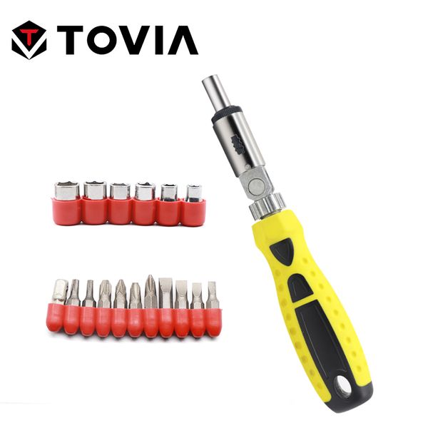 

tovia 18pcs 1/4 inch ratchet screwdriver set ph2 bits screwdriver forward reverse hex wrench slotted torx bits