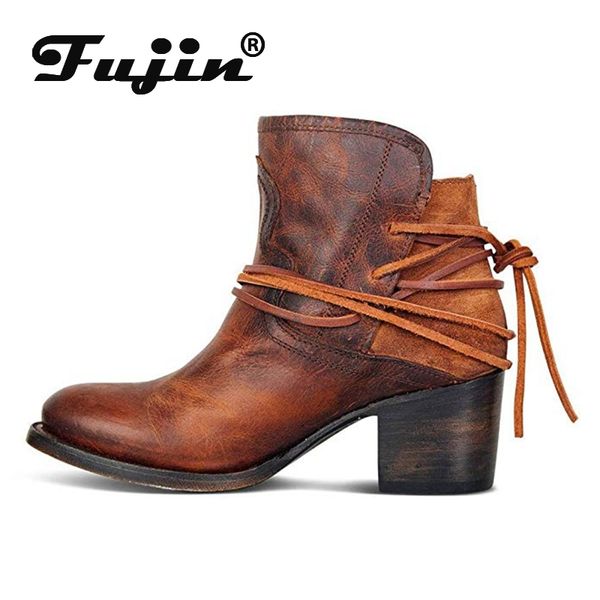 

fujin 2019 boots women leather shoes for spring autumn boot shoes woman casual botas mujer female ankle ladies botas booties, Black