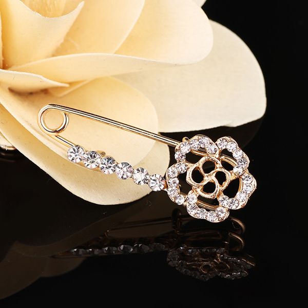 

rhinestone rose flower hollow floral safety pin brooch cardigan hat sweater, Gray