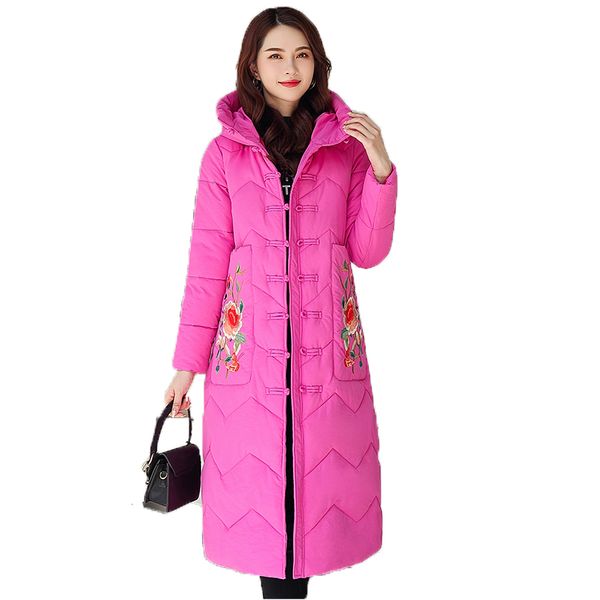 

nation clothin for women oversized winter jacket fashion embroidery long sleeve hooded slim coat 2019 new female caual parkas, Tan;black