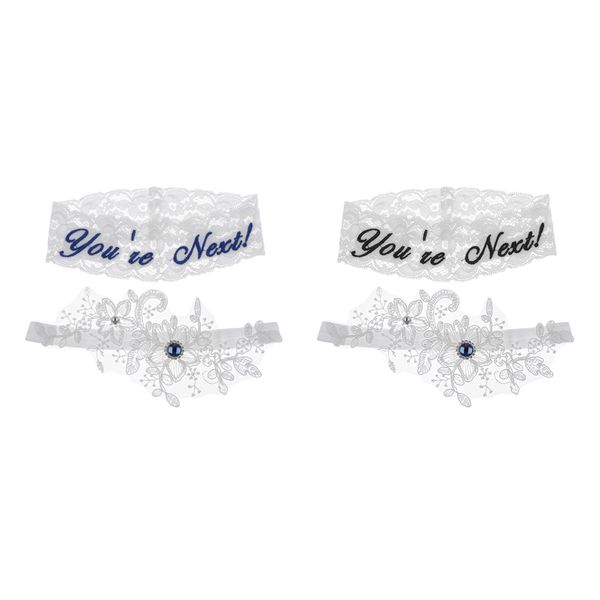 

4 pieces women's lace flower leg garter belt rings blue and black, Black;white