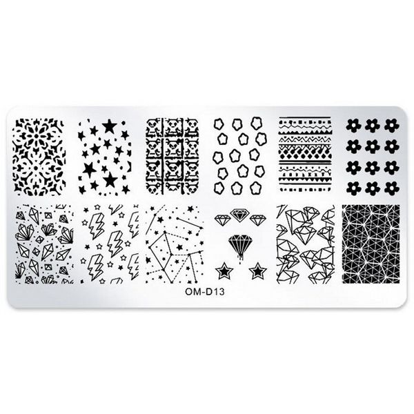 

1 x 6*12cm rectangle nail stamping plates star diamond flower pattern nail art stamp template diy image plates stencils #om-d13#, White