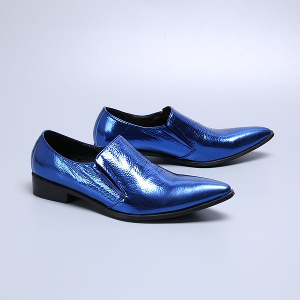 

luxury italian brand men leather shoes zapatos de hombre blue genuine leather working office mens shoes slip on boy runway, Black