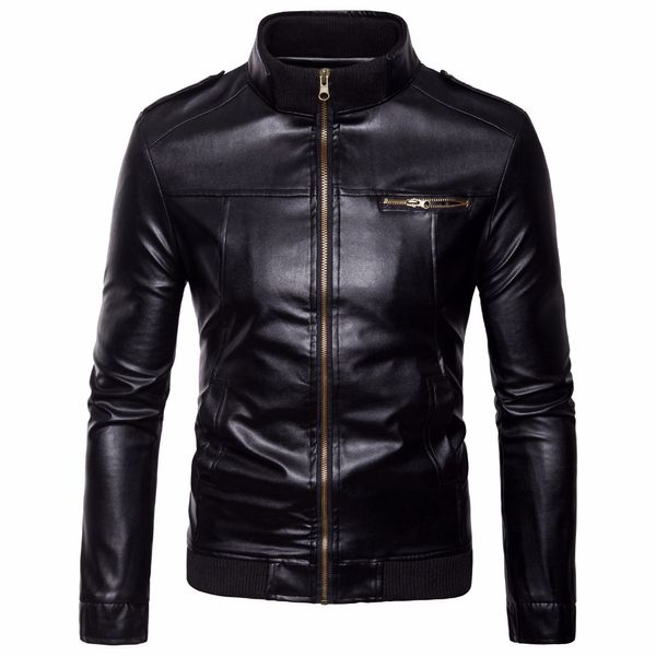 

men's leather jacket coats deri mont erkek autumn winter jacket casual outwear motorcycle biker flight leather coats man, Black