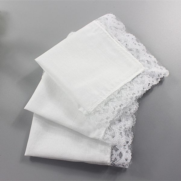 

12pcs 23 * 25cm cotton ladies handkerchief pure white handkerchief small square with lace