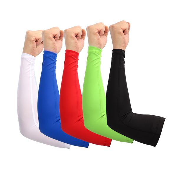 

men basketball running arm sleeves sun uv protection breathable elbow pad fitness armguards sports cycling arm warmers, Black