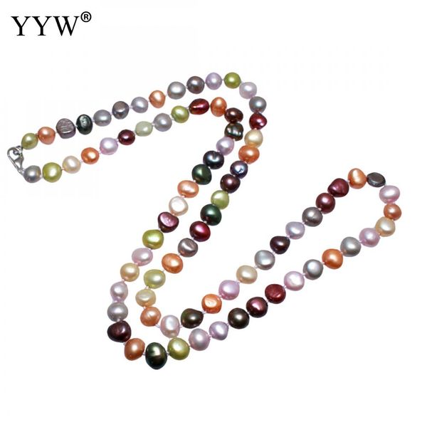 

8-9mm mixed color cultured potato freshwater pearl necklace for women 8-9mm wedding birthday gifts strand 16/18/20/28/48inch, Silver