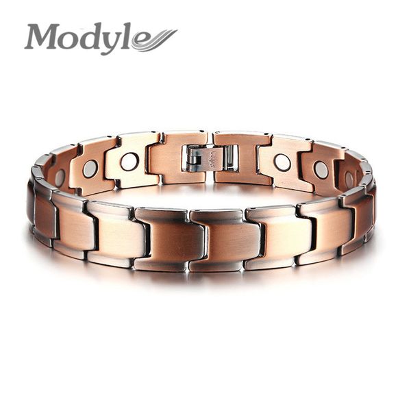

modyle casual men bracelet magnetic therapy bangle copper energy power male jewelry, Golden;silver