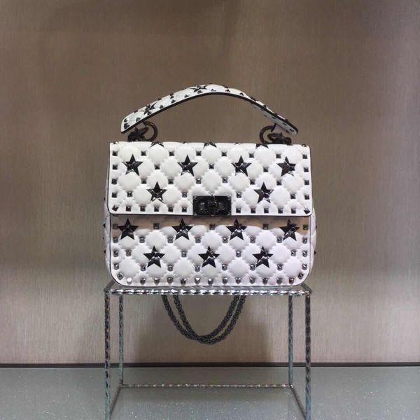 

2021 fashion genuine stars cross high new leathe diamond lattice metallic 24cm sheep color real pack body stars handbag full leather si mdsj, Red;black