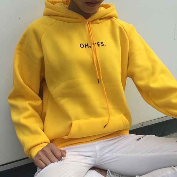

women clothes womens hoodies oh yes letter print casual hoodies sweatshirt women new winter fleece hooded pullover loose women 8l1040, Black
