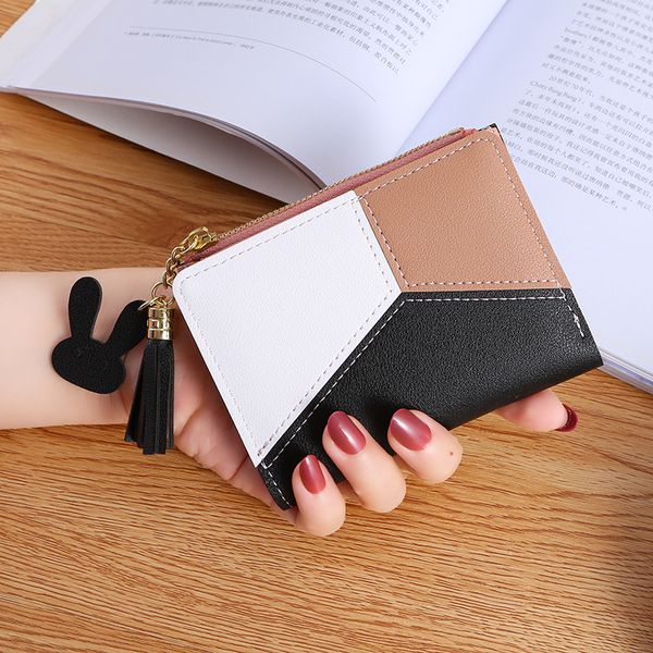 

women wallets small leather purse women ladies card bag for women 2020 female coin purse short zip money clip wallet, Red;black