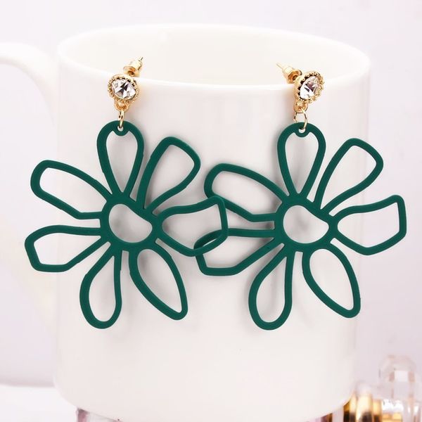 

european big flower drop earrings for women statement hollow simple cz crystal petal earrings wedding party jewelry girl gift, Silver