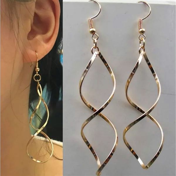 

new simple spiral curved long drop earrings for women 2020 wave design fashion jewelry wholesale party wedding earrings, Silver