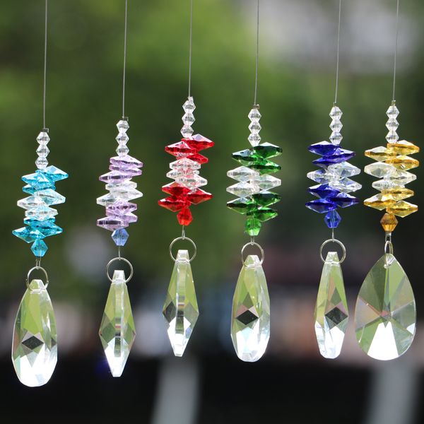 

6pcs/set 50mm hanging chakra suncatcher chandelier ornament handmade crystal rainbow maker home decoration window sun catcher wqm178