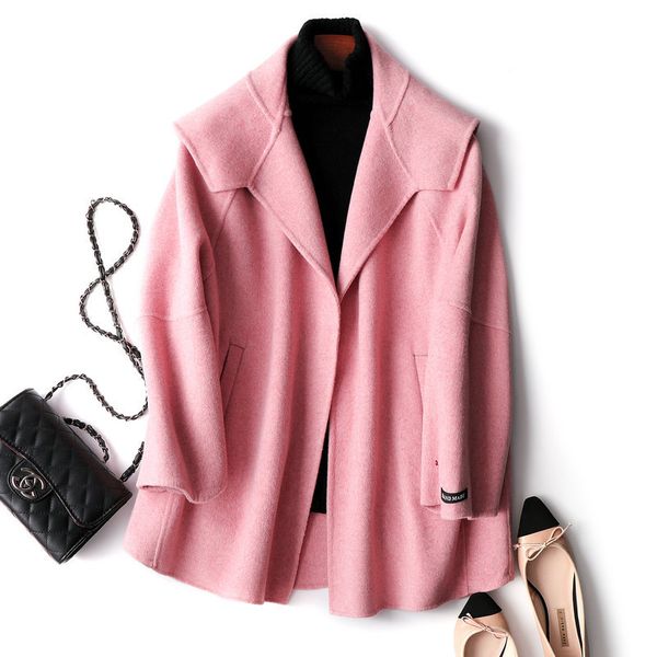 

autumn 100% wool coat alpaca warm winter coat women solid color wool office lady slim female overcoat pink, Black