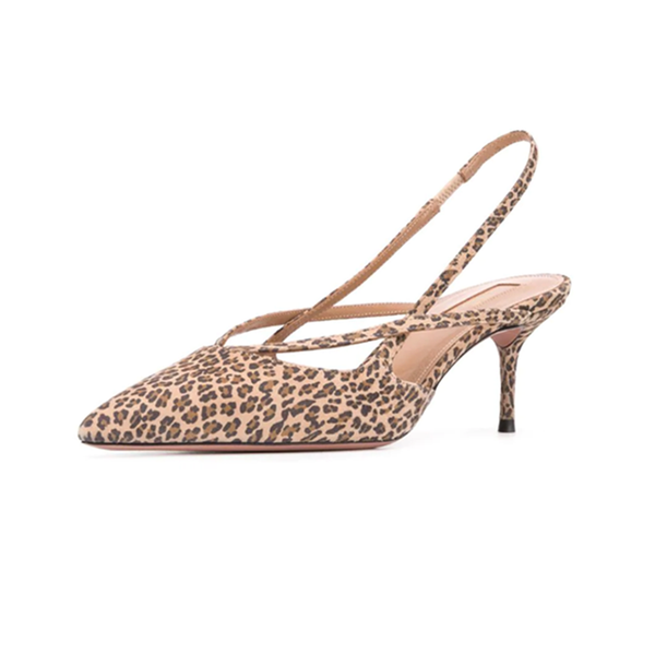 

leopard print sandals women cross strap 6.5cm high heels summer sandals pointed toe elastic band slingback dress shoes 43, Black