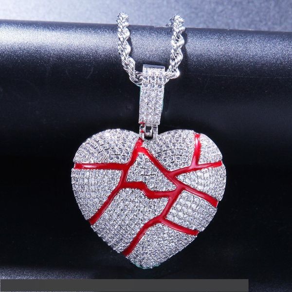 

men hip hop iced out bling broke heart pendant necklaces pave setting zircon fashion popular charm necklace hiphop jewelry gifts, Silver