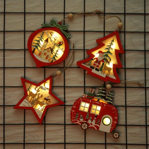 Albero di Natale appeso ornamenti cavo pendente di legno con brillantini Hanging Xmas Decoration Chalet luce del pendente LED Hanging Decor JK1910