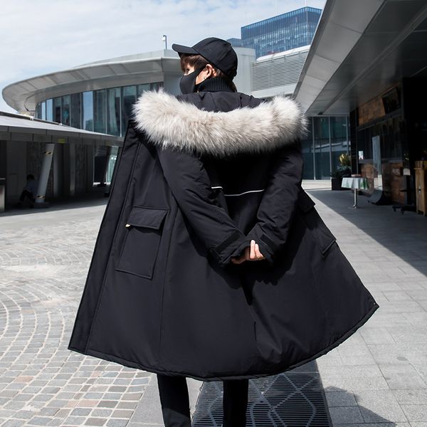 

hooded padded double men parka coat thick black loose long coat padded streetwear parka korean men winter fashion clothes 50mf