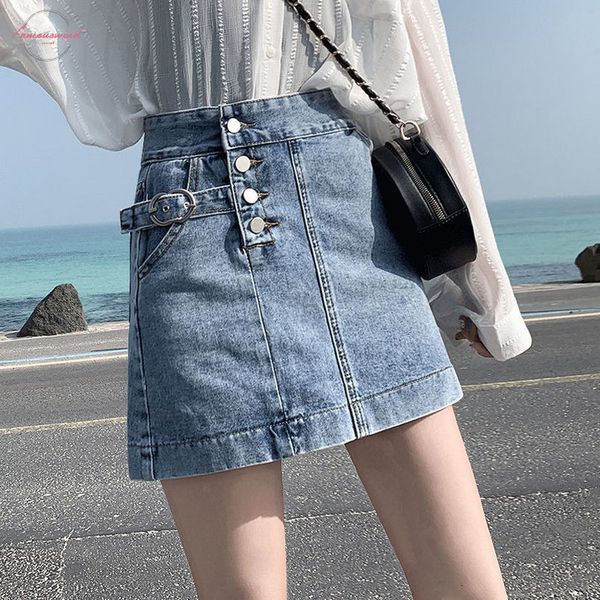 

blue black distressed denim skirts big plus size for ladies girls jean mini korean style buttons skirt woman a line