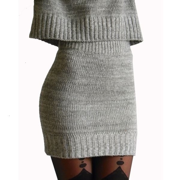 

women s designer 2 piece sets 2019 winter pieces sweater dress women office wear casual gray pullover knitted dresses clothing suit, White