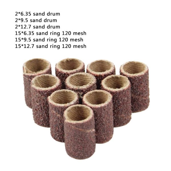 

120 grit electric grinding sand drum kit fits for dremel includes rubber drum mandrel 1/2, 3/8 & 1/4inch shank drill accessories