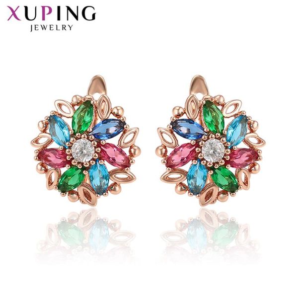 

xuping fashion colorful flower shaped synthesis cubic zirconia european style hoops earrings for women jewelry s196,2-98251, Golden;silver