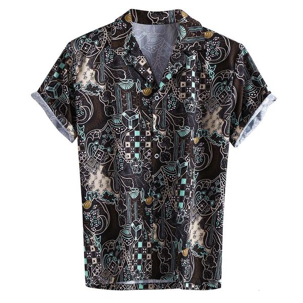 

hawaiian shirt camisa masculina men hawaiian shirt men's summer fashion casual lapel print short sleeve blouse s-3xl, White;black