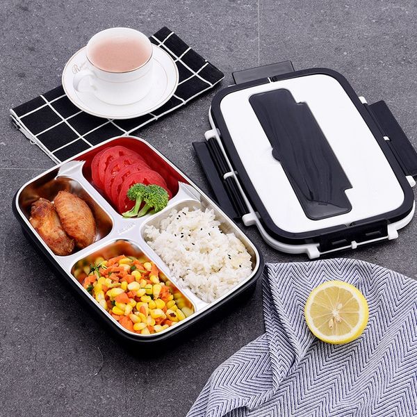 

304 stainless steel bento box 4 colors double layer student lunch boxes 3 4 grids food containers 21 5ql e1