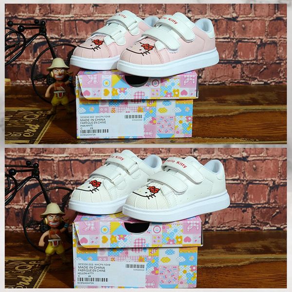 

2020 new designer shoes hello kitty kids leather platform oversized sole sneakers pink white casual shoes with box, Black;red